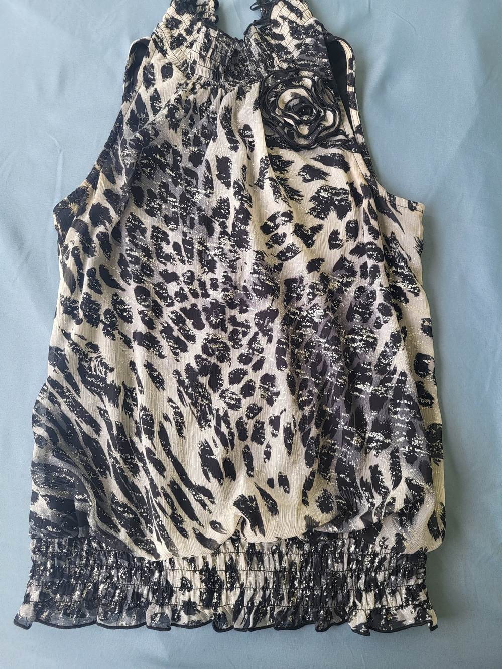 Vintage 2012 BCX Leopard Print Smocked Halter Top Sz S Rosette Y2K Cheetah